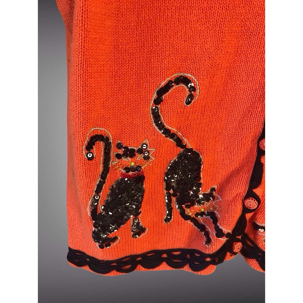 Vintage 90s Studio Treats Sequined Halloween Theme Vest Black Scaredy Cat Large - Picture 2 of 6